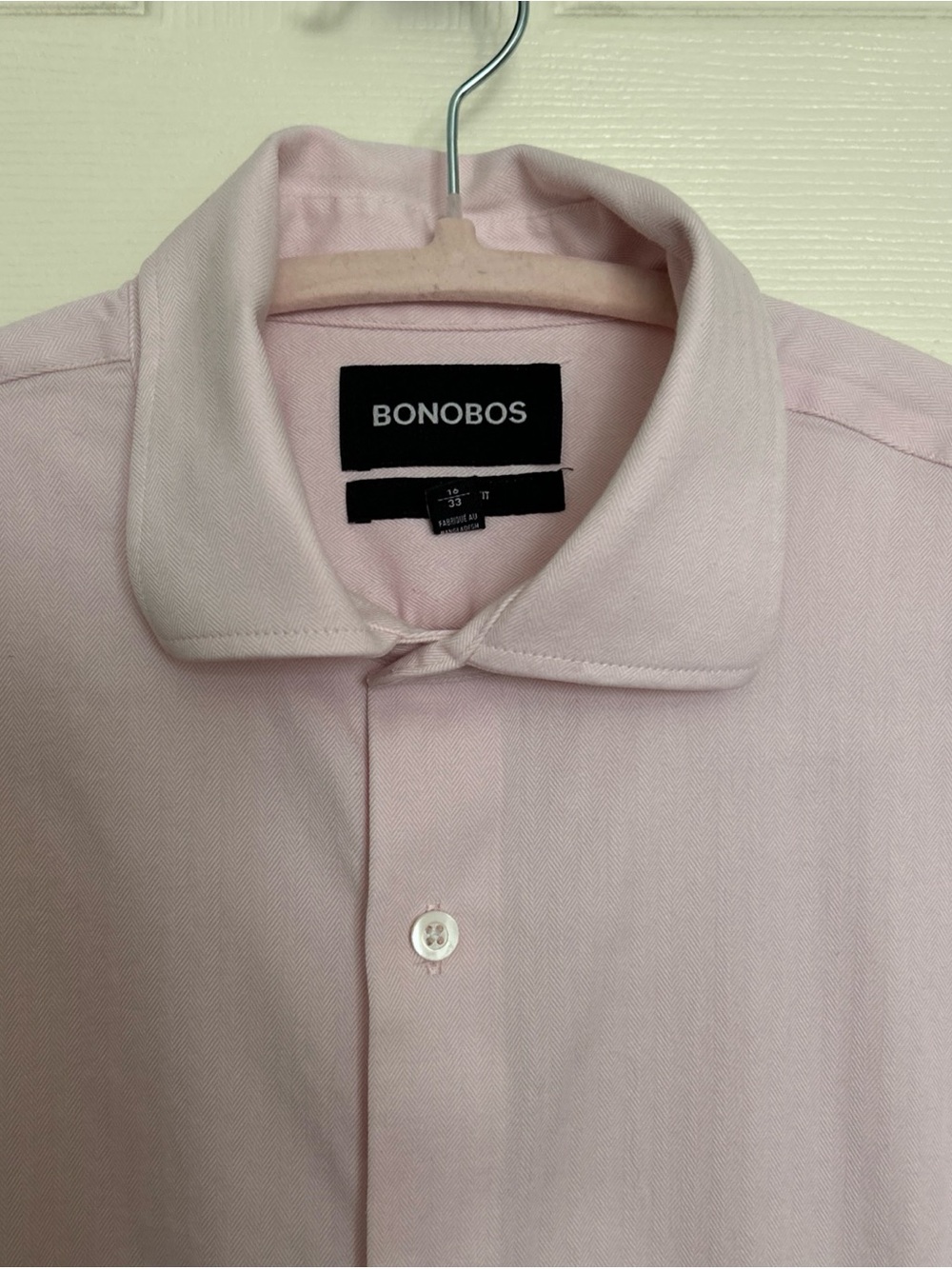 Bonobos Tailored Fit Men’s Light Light Pink Dress Shirt Long Sleeve 16/33